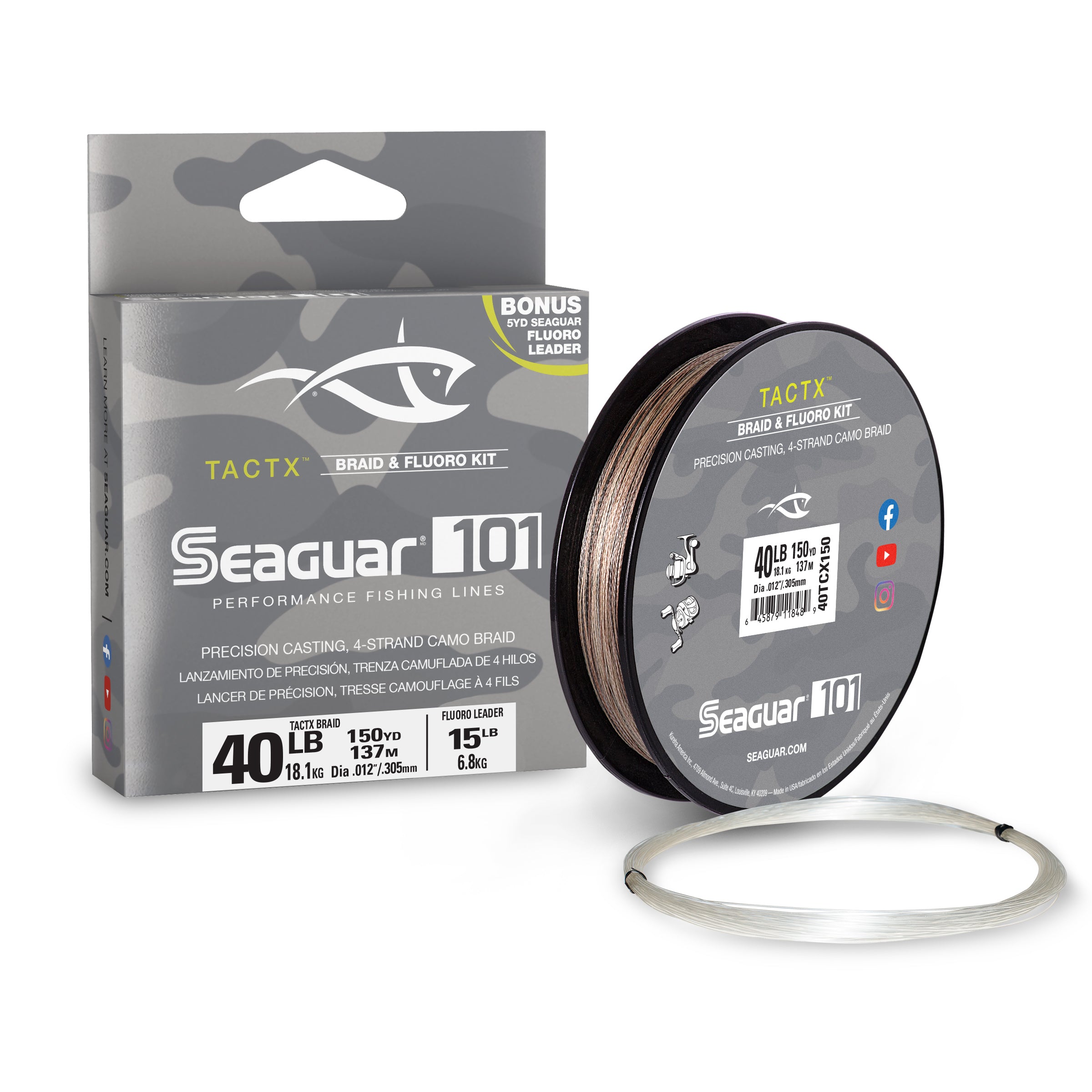Seaguar 101 Tactx Braid with Fluorocarbon Leader 40lb w 15lb Fluoro Lead