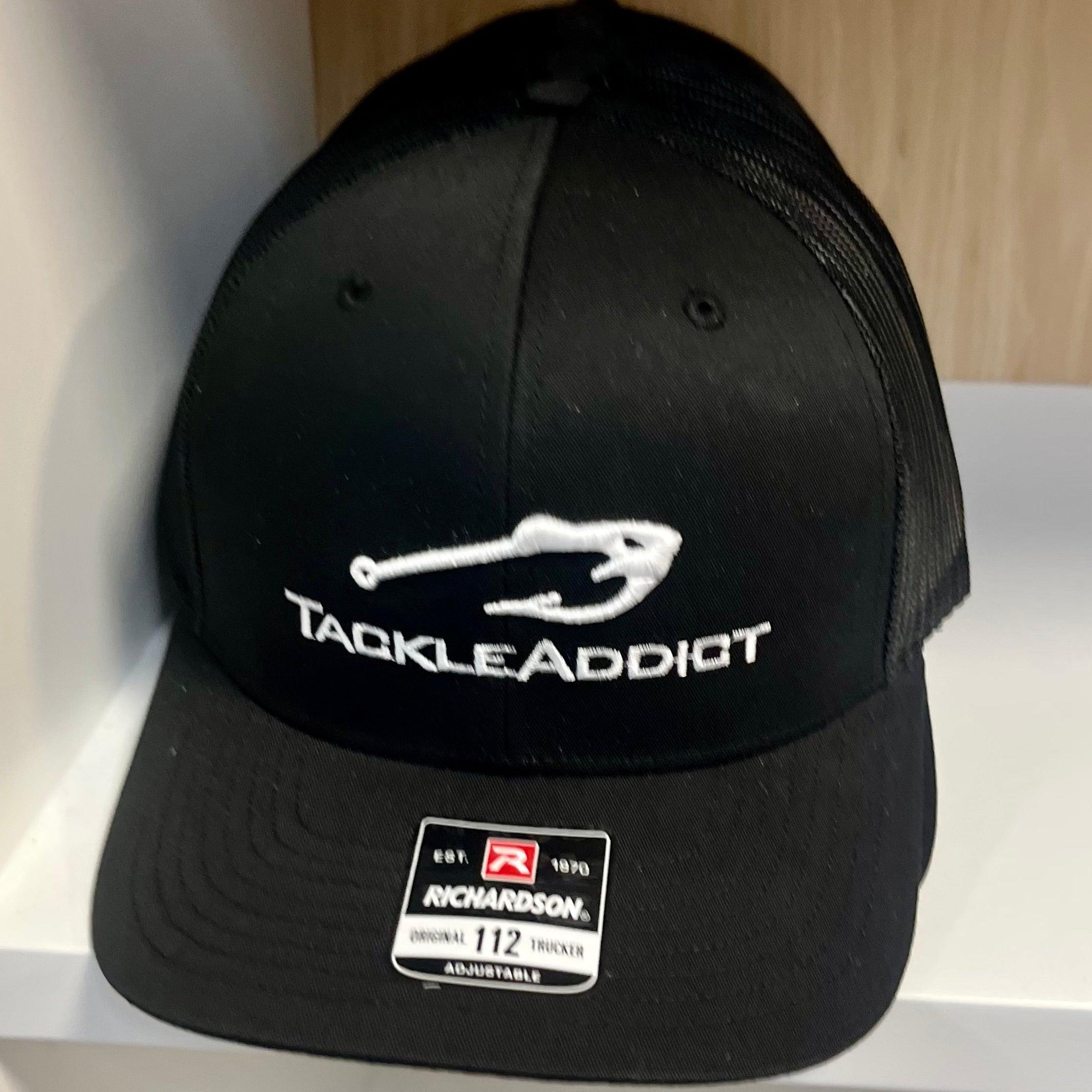 Tackle Addict Hats All Black w White Full Logo R112