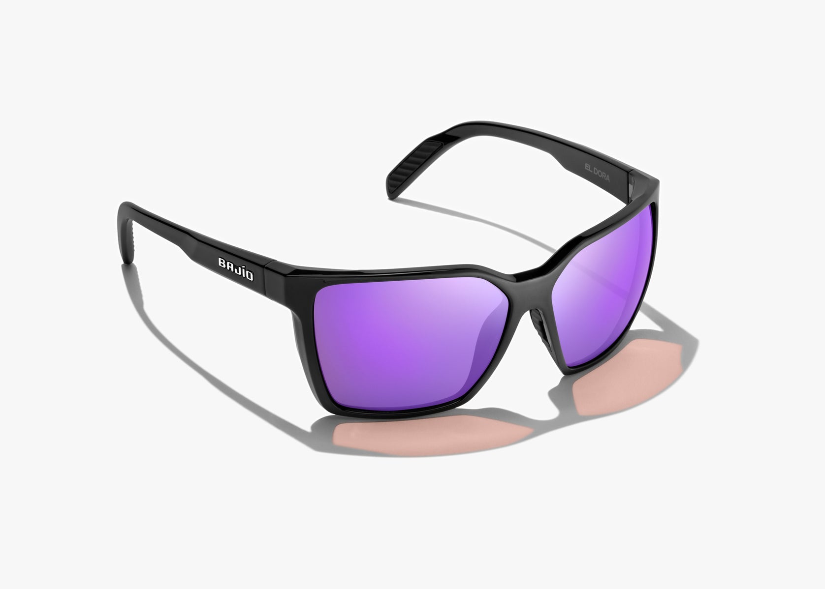 Bajio Eldora Sunglasses Black Matte Violet Mirror Plastic