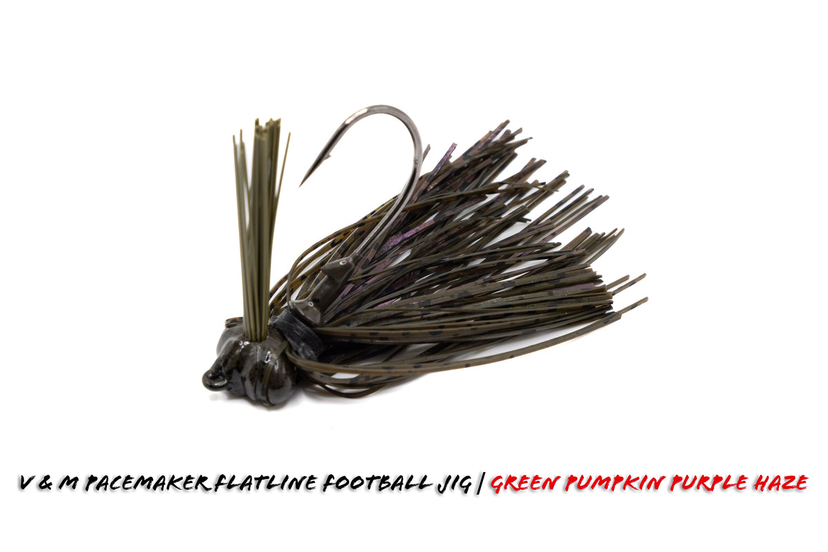 V&M Pacemaker Flatline Football Jig Green Pumpkin Purple Haze