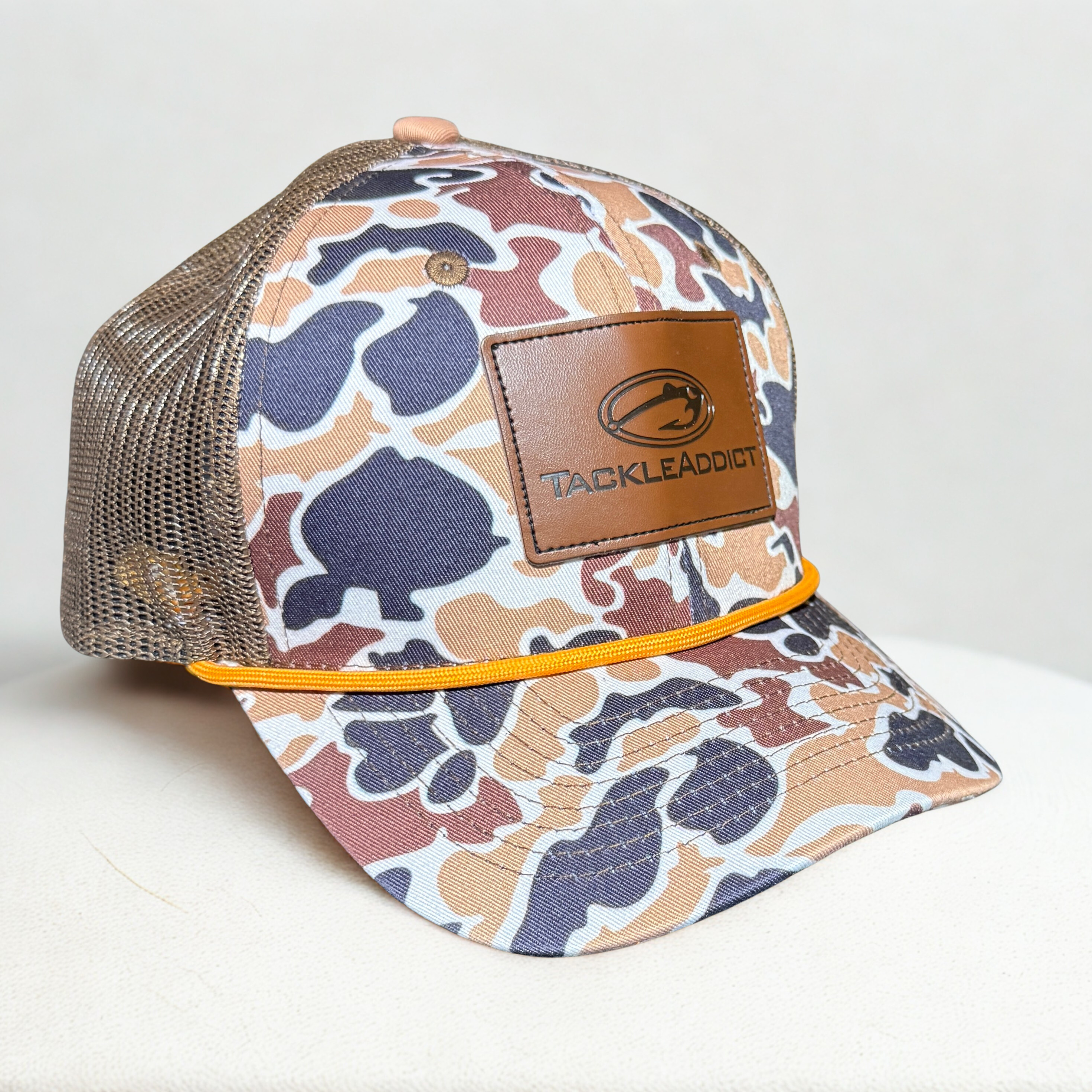 Tackle Addict Hat Camo Patch w Orange Rope