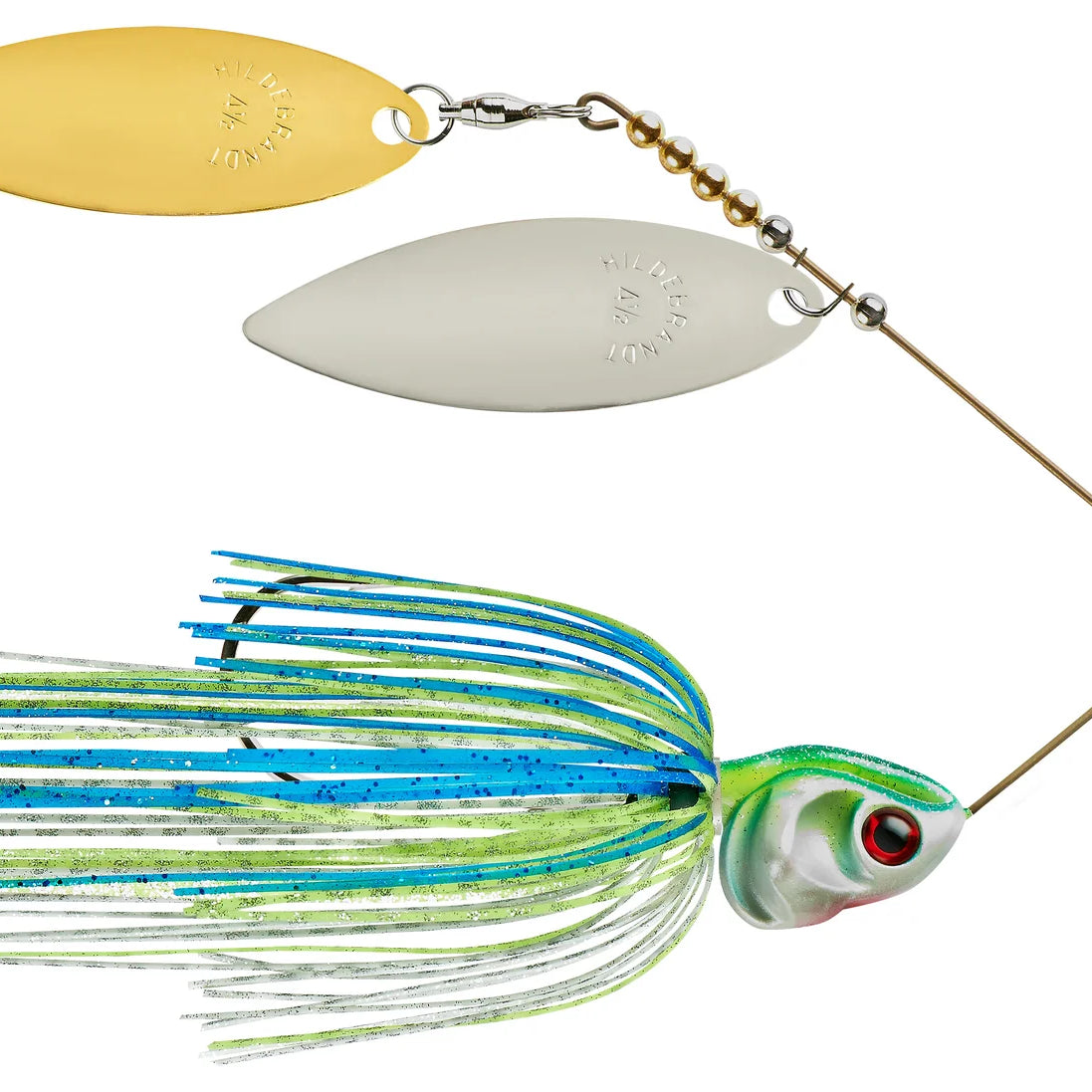 Booyah Covert Double Willow Spinnerbaits White Chart. Blue Double Willow Nkl Gld