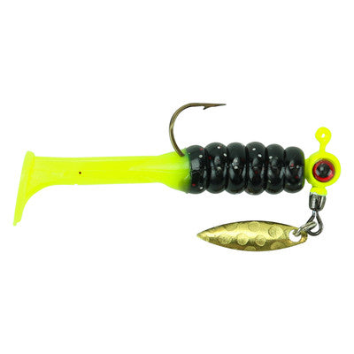 Mr. Crappie Sausage Head Spin Jig Pre-Rigged with Slabalicious Tuxedo Black Chartreuse 1