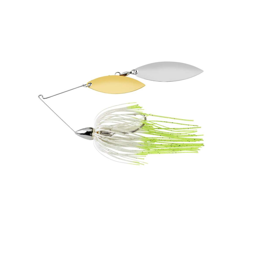 War Eagle Double Willow Spinnerbait Nickel Frame Hot White Chartreuse