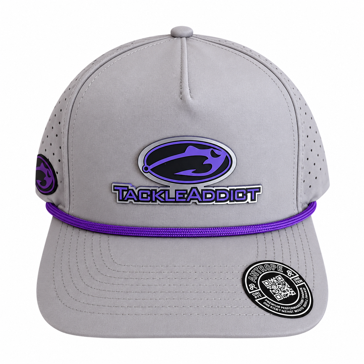 Tackle Addict Hat All Gray w Purple Rope