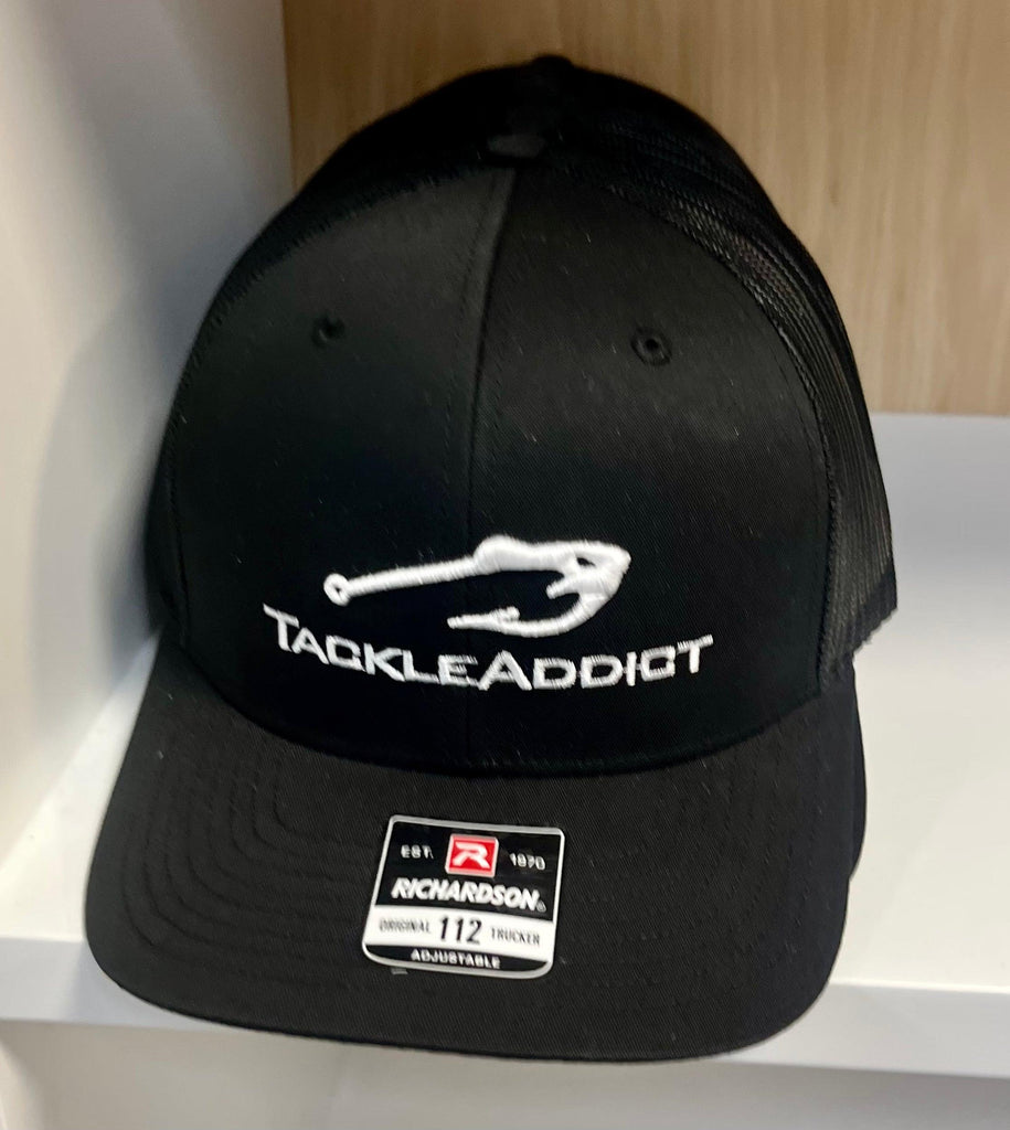 Tackle Addict Hats All Black w White Full Logo R112