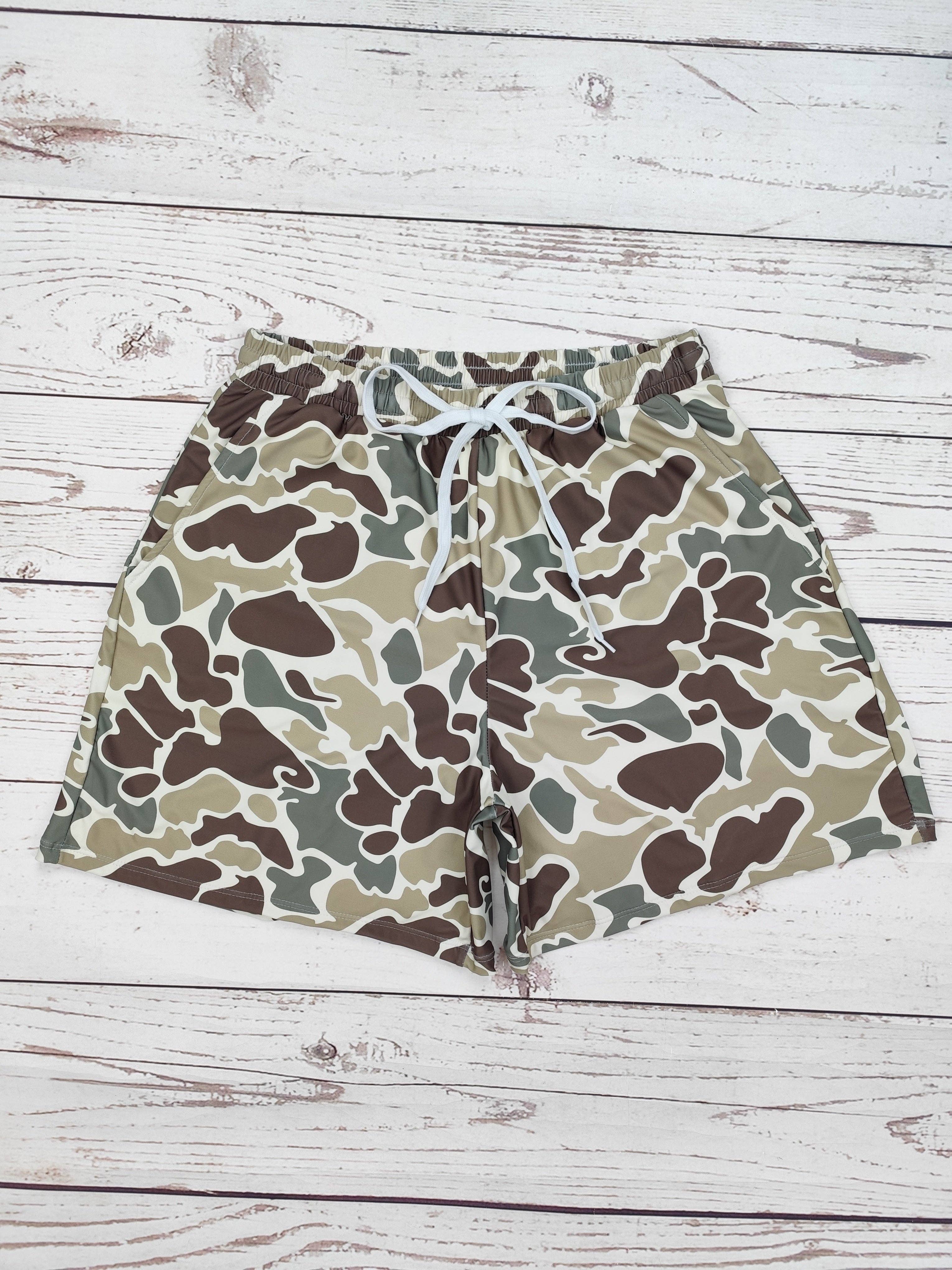 Vintage Camouflage Printed Men Swim Trunks