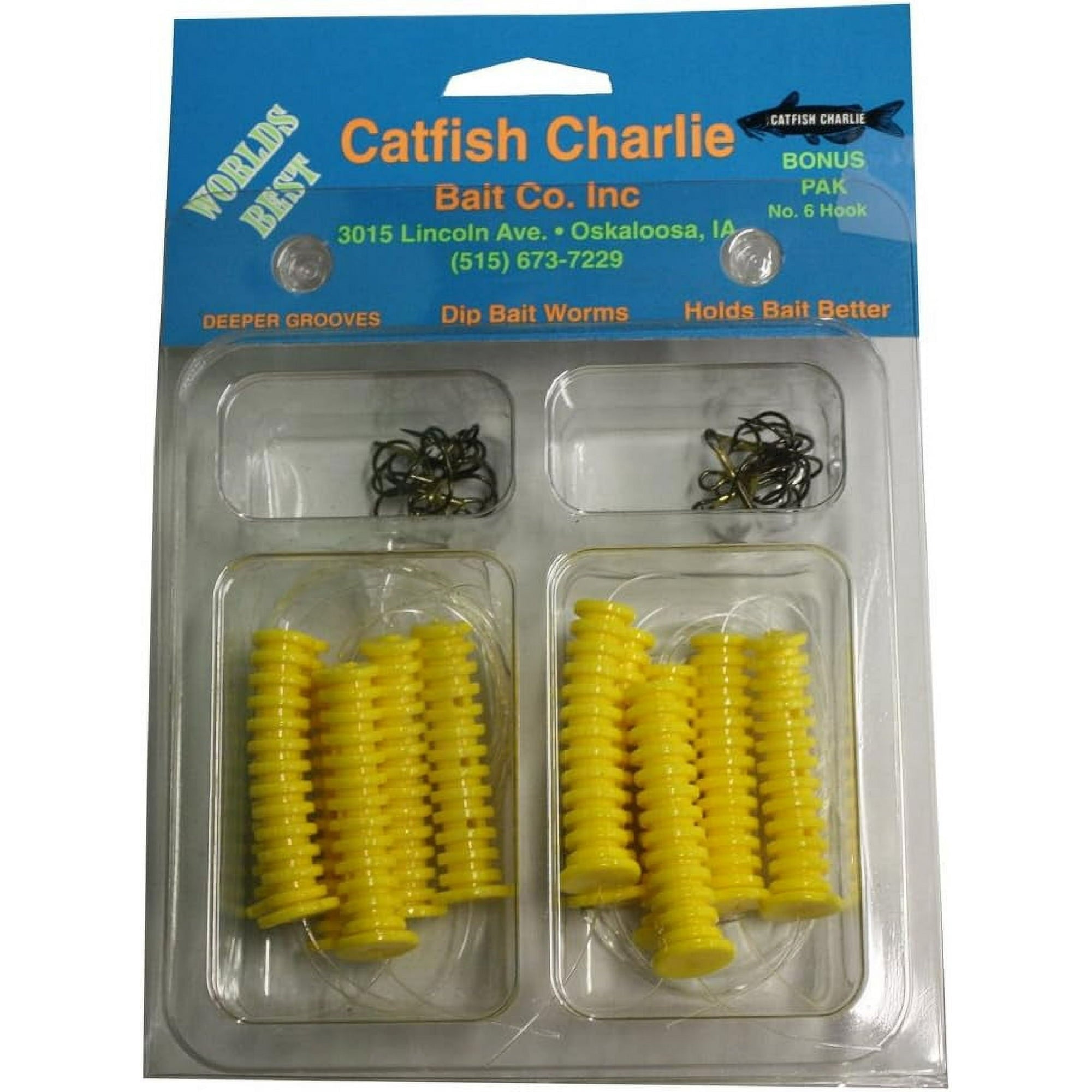 CatfishCharlie Dipbait Kit Yellow Worms/Trebel Hooks