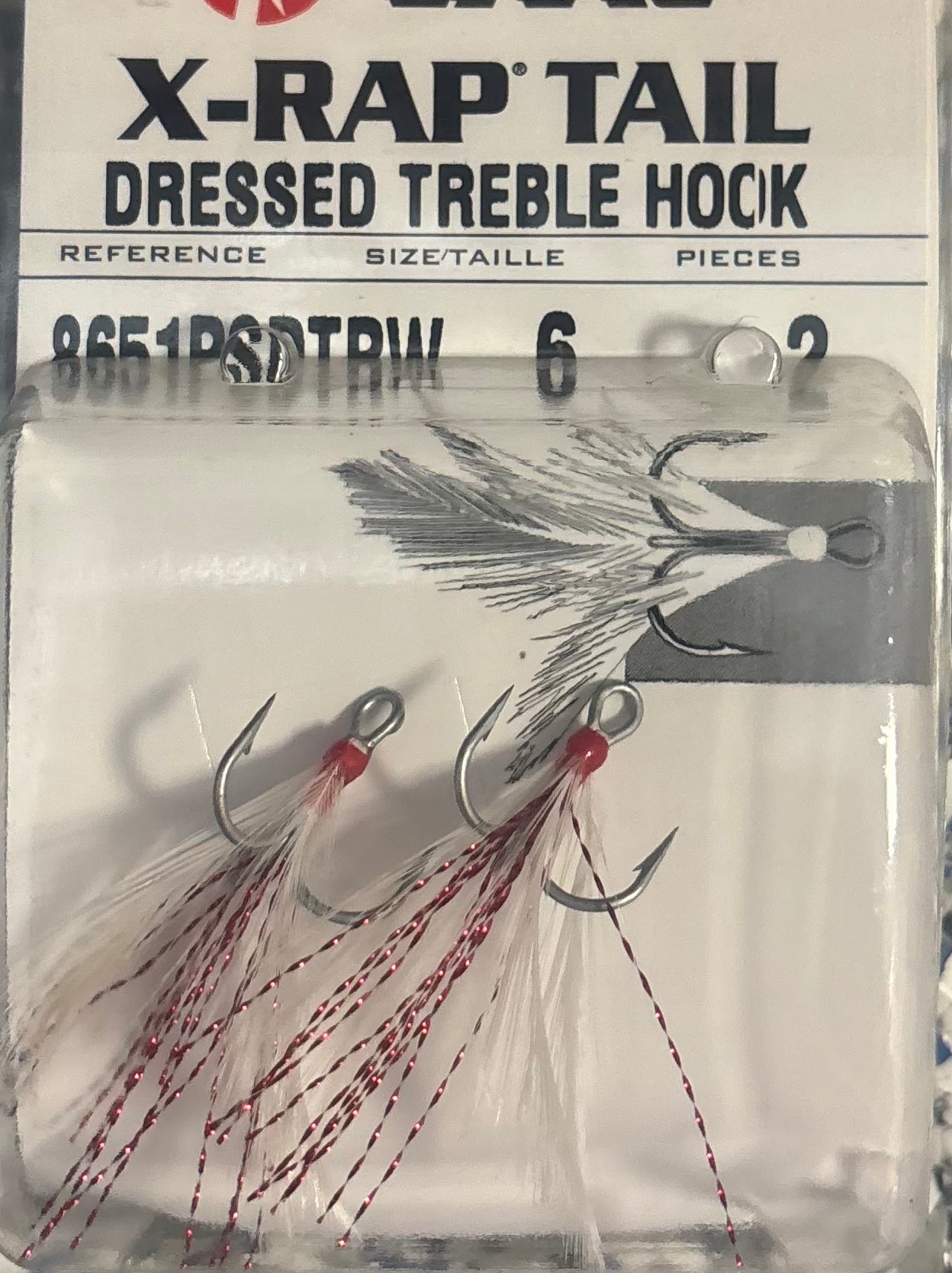 VMC X-Rap Tail Treble Hook 2pk Nickel White Red (D) #6