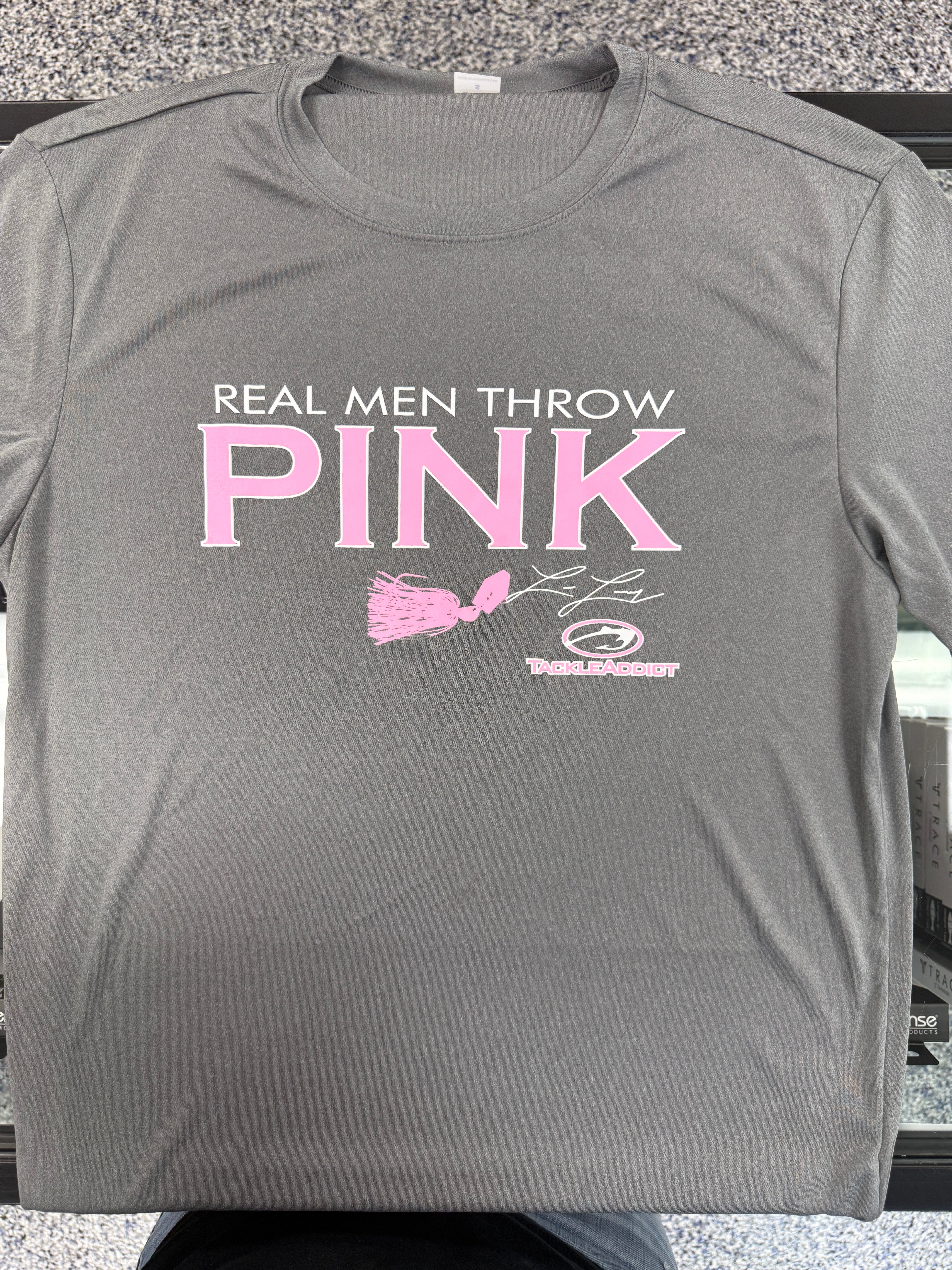 Real Men Throw Pink T-Shirt Gray