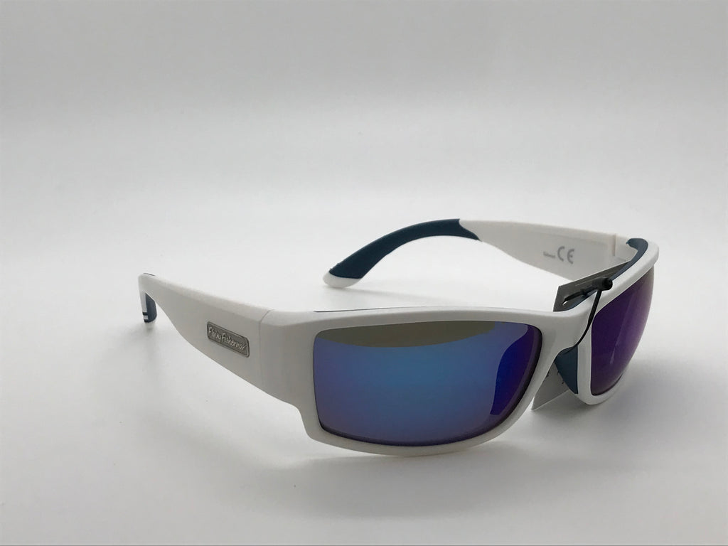 Flying Fisherman Polarized Sunglasses Razor Matte-White Smoke-Blue Mirror