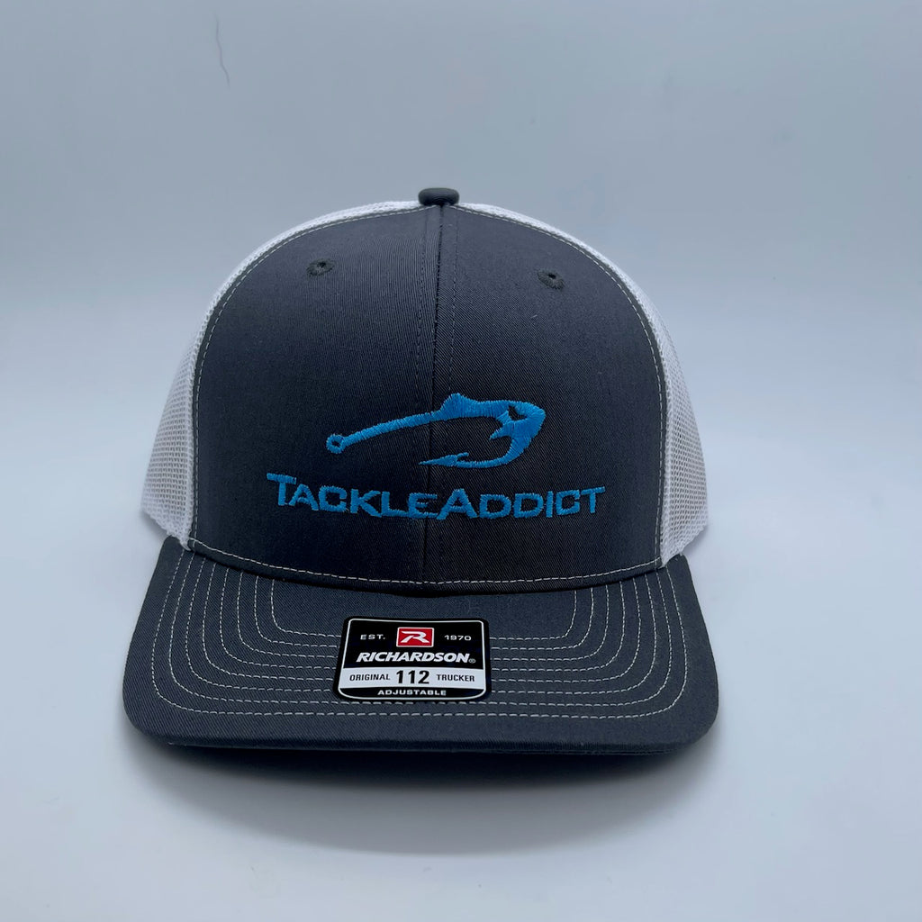 Tackle Addict Hats Charcoal Gray White Blue Logo R112