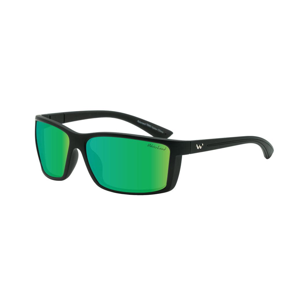 Waterland Men's Sunglass - Laydown Black Frame - Green Mirror Poly