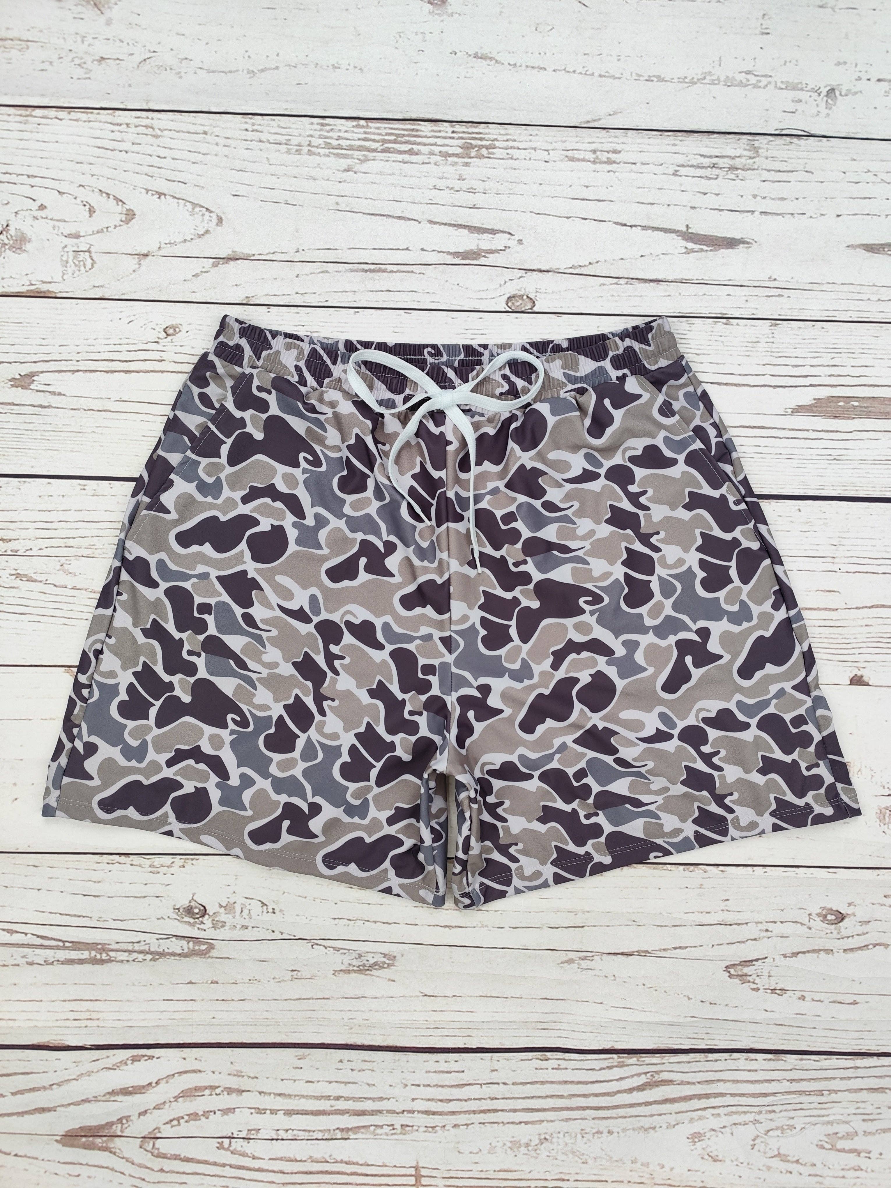 Old School Camouflage Printed Men Swim Trunks