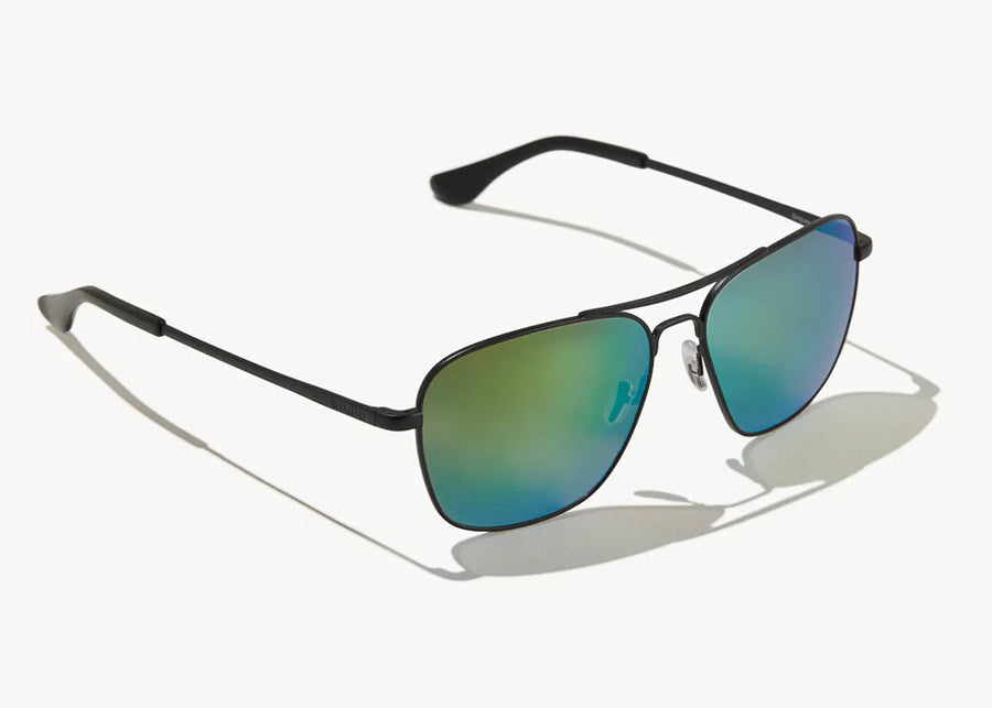 Bajio Snipes Sunglasses Black Matte Green Mirror Glass Lens