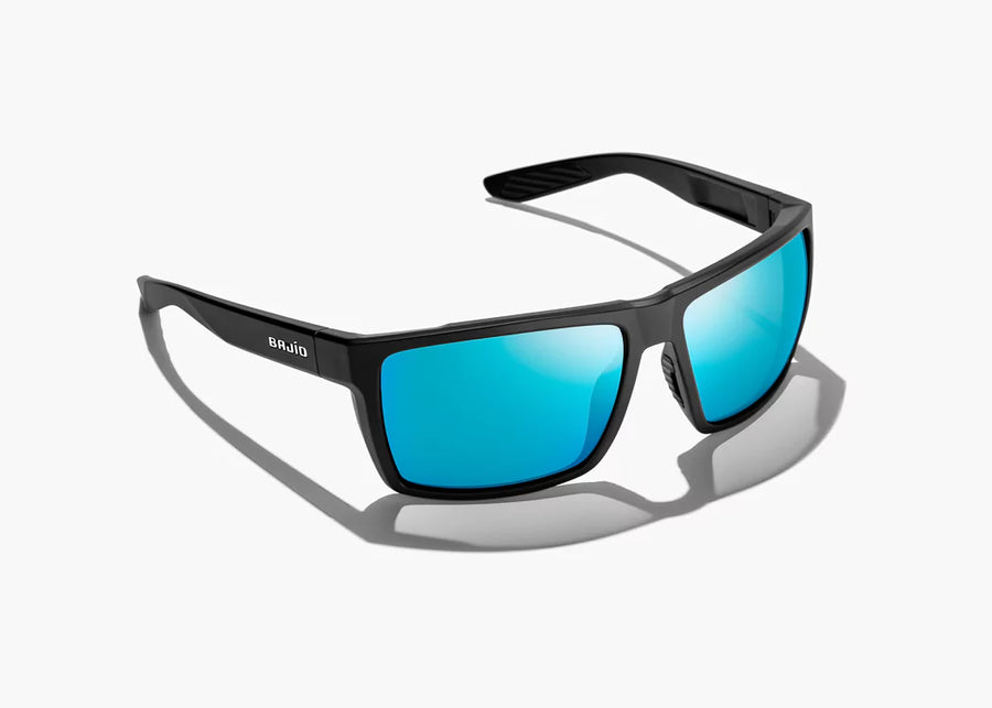 Bajio Stiltsville Sunglasses Black Matte Blue Mirror Glass