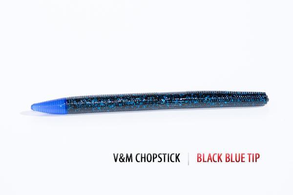 V&M Chopstick Worm 10pk Black Blue Tip **
