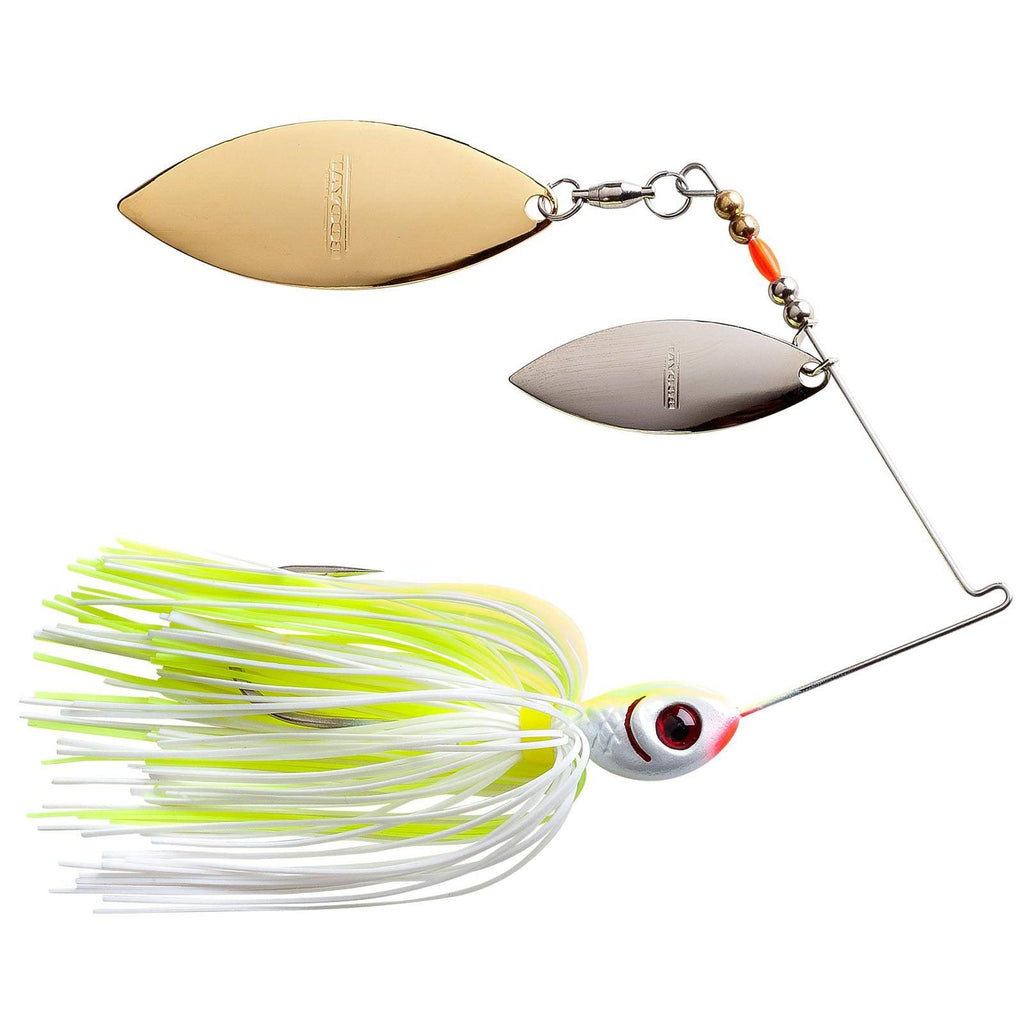 Booyah Blade Double Willow Spinnerbait Chartreuse White Shad DBL Wil Sil Gld 3 8oz