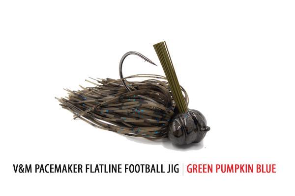 V&M Pacemaker Flatline Football Jig Green Pumpkin Blue