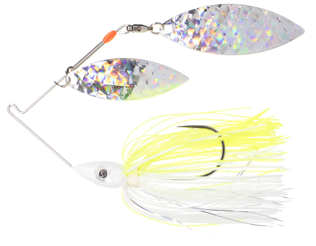 Pulsator Shattered Glass Spinnerbait 3 8oz White and Chartreuse Silver Glass