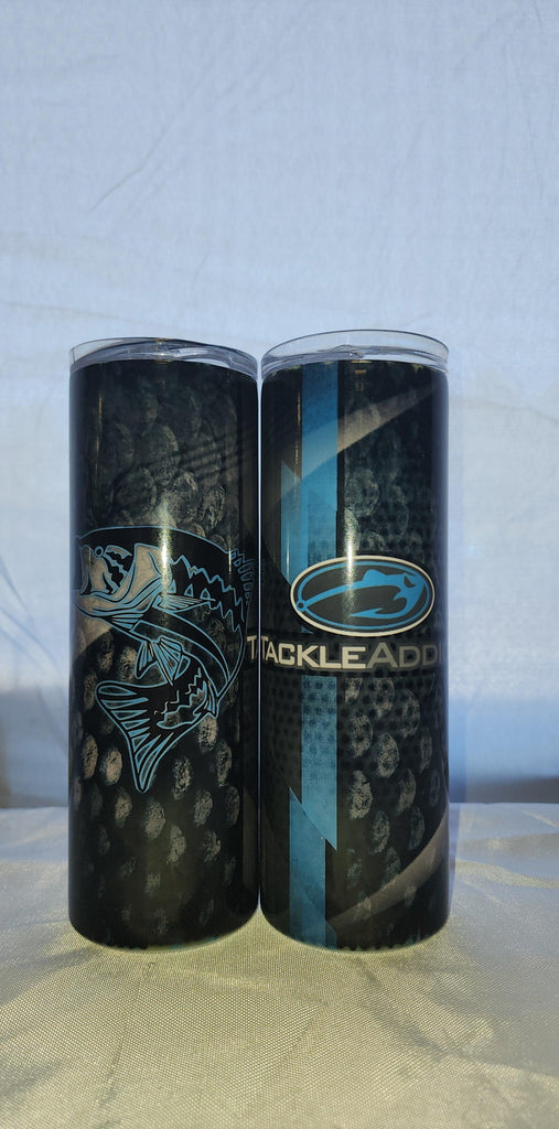 Tackle Addict Skinny Tumbler 20oz Black Blue Bass w Black Scales