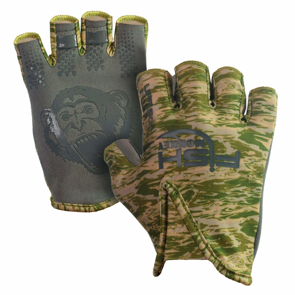 Fish Monkey Stubby Guide Gloves Green Water Camo