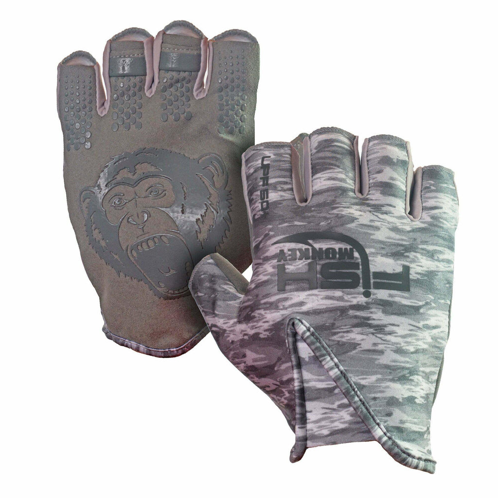 Fish Monkey Stubby Guide Gloves Grey Water Camo Small