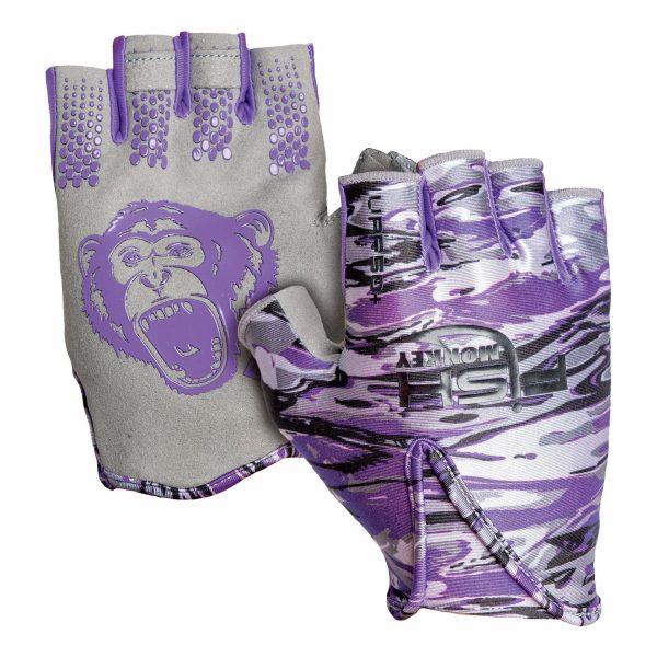 Fish Monkey Stubby Guide Gloves Purple Gray camo XLarge