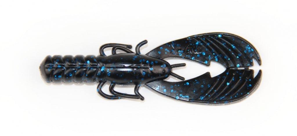 X Zone Lures Pro Series 3.25" Muscle Back Finesse Craw Black Blue Flake